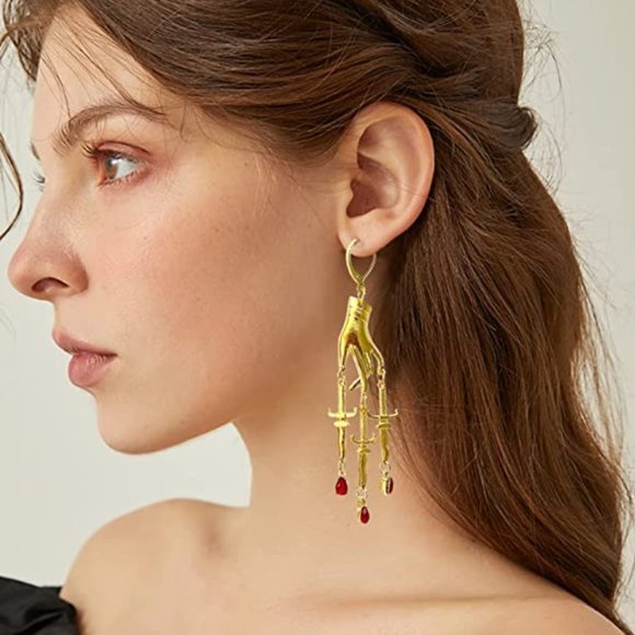 Gold Hand Dangle Earrings - Picture 2 of 4